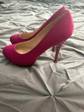 Fuchsia Rhinestone Heel Platform Pumps - Women's Dress Shoes